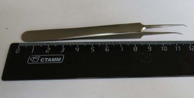 ICM 84062 Супермини пинцет из нержавеющей стали, косой