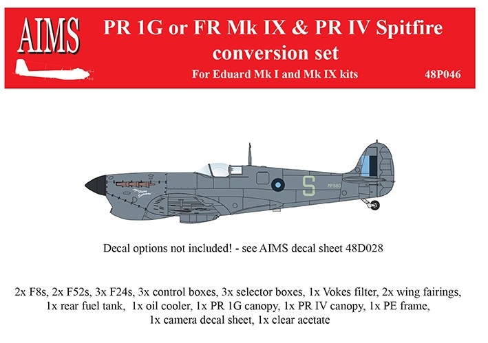 Aims AIMS48P046 Supermarine Spitfire PR.IG / IV or FR.IX - for Eduard Mk.I or Mk.IX kits (designed to be used with Eduard kits) 1/48