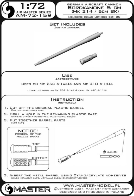Master (Pl) 72159 German Bordkanone 5cm (Mk 214 / 5cm BK) 1/72