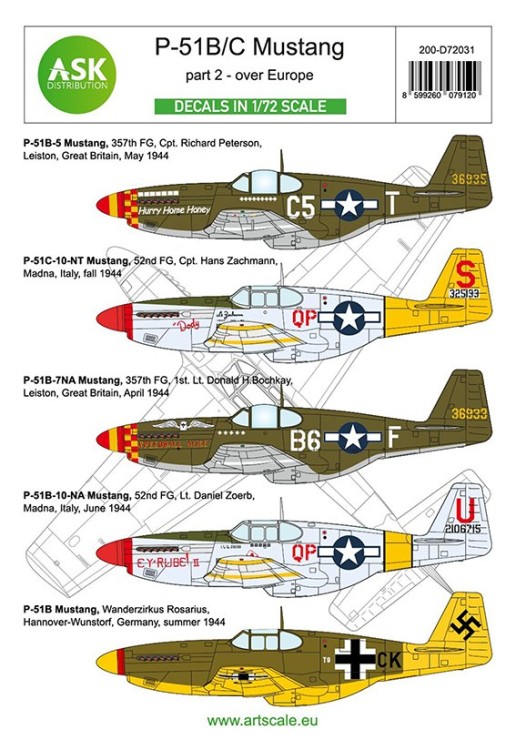 Art Scale 200-D72031 North-American P-51B / P-51C Mustangs part 2 Over Europe in foreign services. Catalog no. 200-D72031 1/72
