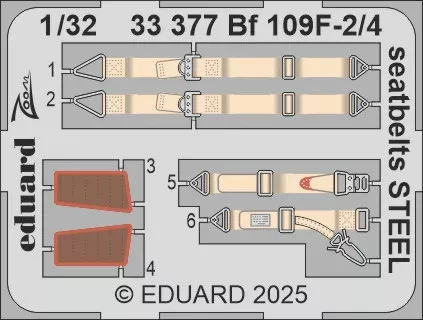 Eduard 33377 Bf 109F-2/4 seatbelts STEEL (H.2000/HAS) 1/32