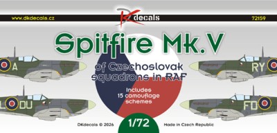 Dk Decals 72159 Spitfire Mk.V Czechoslovak squadrons in RAF 1/72