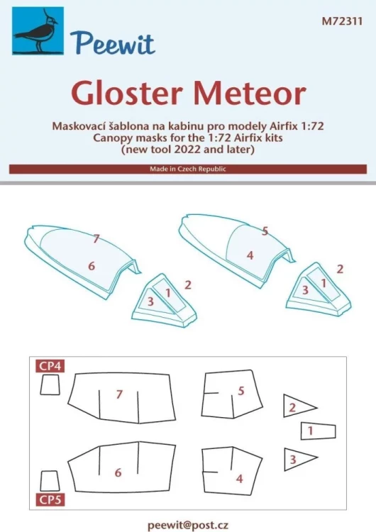 Peewit M72311 Canopy mask Gloster Meteor (AIRFIX) 1/72