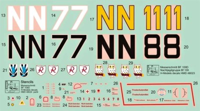 HM Decals HMD-48023 1/48 Decals Bf 109D Nachtjagdgrupe - Part 4