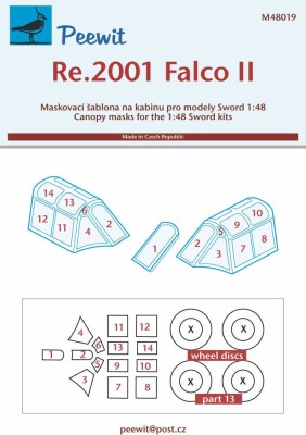 Peewit M48019 Re.2001 Falco II (SWORD) маска для окраски фонаря кабины 1:48
