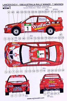 Reji Model 020 Lancer EVO 5 Rally Australia 1998 (decals) 1/24