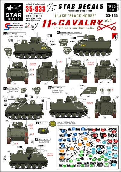 Star Decals STAR35933 11th Cavalry in Vietnam/Cambodia #1 APC M113 ACAV 1/35