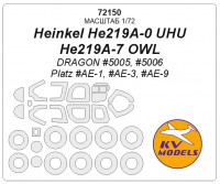 KV Models 72150 Heinkel He219A-0 UHU / He219A-7 OWL (DRAGON #5005, #5006 / Platz #AE-1, #AE-3, #AE-9) + маски на диски и колеса DRAGON / PLATZ 1/72