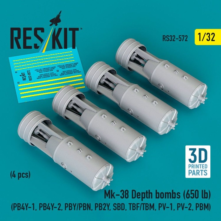 Reskit 32572 Mk-38 Depth bombs (650 lbs) (4 pcs.) 1/32