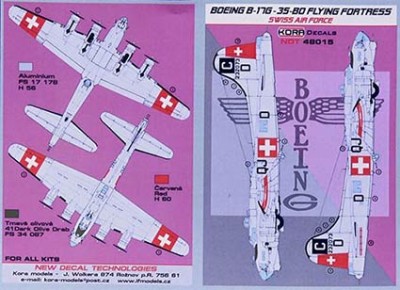 Kora Model NDT48015 Boeing B-17G-35-BO Swiss AF декали 1/48