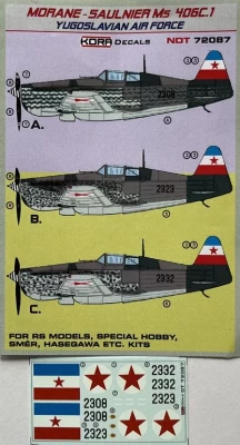 Kora Model KORNDT72087 Decals MS 406C.1 Yugoslavian Air Force 1/72
