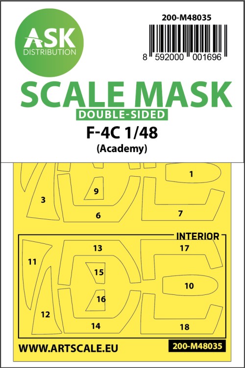 Art Scale 200-M48035 McDonnell F-4C Phantom canopy frame paint masks (inside and outside) 1/48