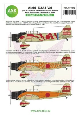 Art Scale 200-D72032 Aichi D3A1 Val part 1 Pearl harbor raid, 7. December 1941. Cat. number 200-D72032 1/72