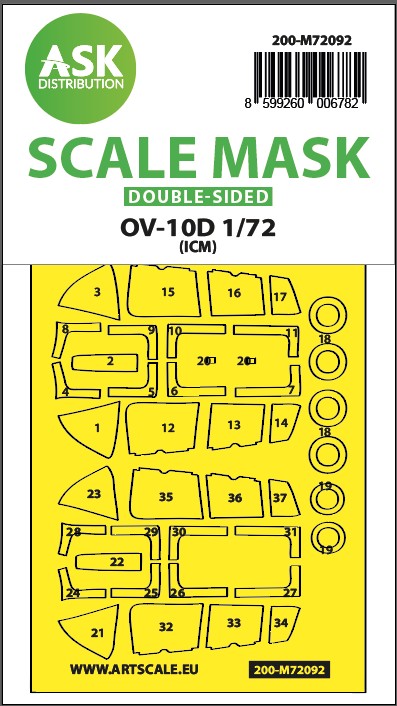 Art Scale 200-M72092 North-American/Rockwell OV-10D wheels and canopy frame paint mask (inside and outside) 1/72