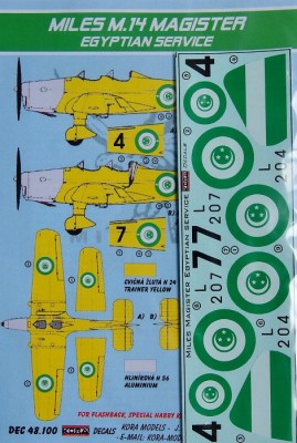 Kora Model DEC48100 Miles M.14 Magister (Egyptian Service) декали 1/48