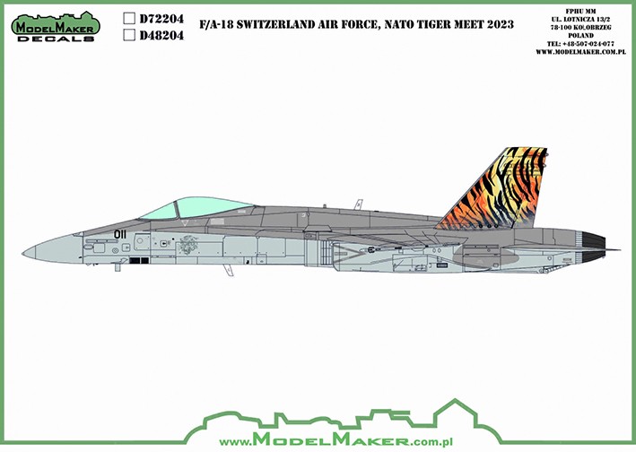 Model Maker Decals D72204 McDonnell-Douglas F/A-18C Switzerland Air Force, NATO Tiger Meet 2023 1/72