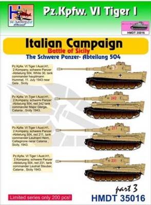 Hm Decals HMDT35016 1/35 Decals Pz.Kpfw.VI Tiger I Italian Camp. Pt.3