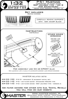 Master 32144 P-51 Mustang car.air filter c.RAF louvr.B(ZM) 1/32