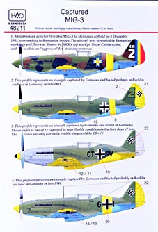HAD 48211 Decal MiG-3 Captured (4x camo) 1/48