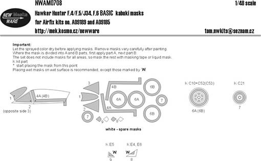 New Ware NWA-M0708 1/48 Mask Hawker Hunter F.4/F.5/J34, F.6 BASIC