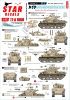 Star Decals 72-A1060 Israeli AFVs # 5 1960 and Six-Day War markings. M50 Super Sherman. M50 Command Tank on M4A4 hull. M50 on M4A1, M4A3 and M4A4 hulls 1/72