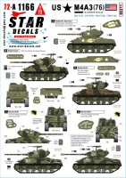 Star Decals 72-A1166 US M4A3(76) in Europe 1944-45.'Thunderbolt', 'Cool Studs Inc' etc. 25th / 37th / 761st / 778th Tk Bn. 'Thunderbolt', 'Cool Studs Inc', 'Counter Attack', 'Billie-Boy' 1/72
