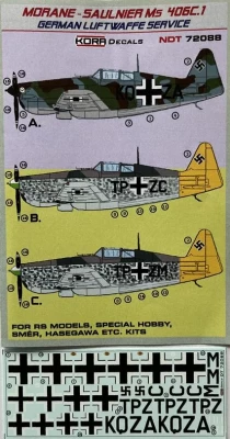 Kora Model KORNDT72088 Decals MS 406C.1 German Luftwaffe Service 1/72