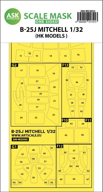 Art Scale 200-M32033 North-American B-25J Mitchell canopy frame paint masks (outside only) 1/32