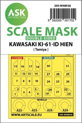 Art Scale 200-M48036 Kawasaki Ki-61-ID Hien wheels and canopy frame paint masks (inside and outside) 1/48