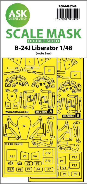 Art Scale 200-M48249 Consolidated B-24J Liberator canopy frame paint mask (inside and outside) 1/48