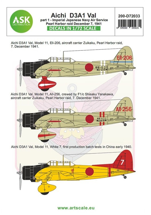 Art Scale 200-D72033 Aichi D3A1 Val part 2 Pearl Harbor raid December 7., 1941. Catalog no. 200-D72033 1/72