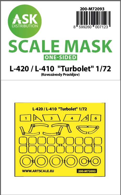 Art Scale 200-M72093 Let L-410 / L-420 Turbolet wheels and canopy frame paint masks (outside only) 1/72