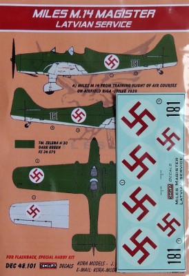 Kora Model DEC48101 Miles M.14 Magister (Latvian Service) декали 1/48