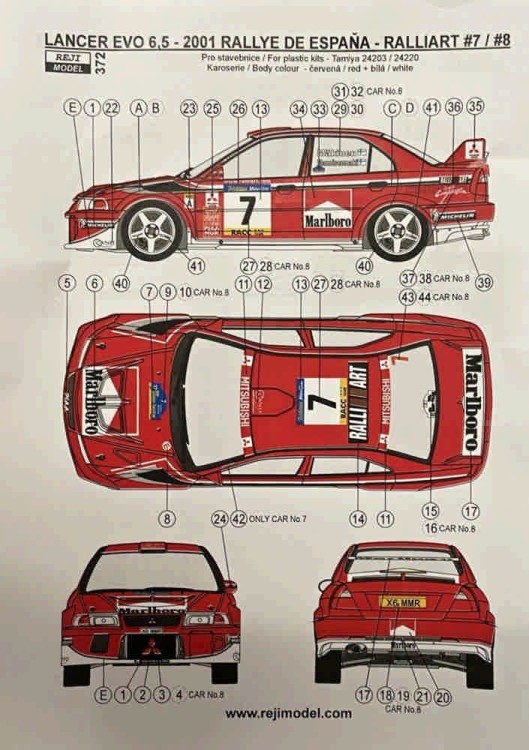 Reji Model 372 Transkit Lancer EVO 6,5 2001 Rallye Catalunya 1/24