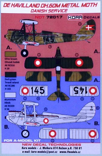 Kora Model NDT72017 DH.60M Metal Moth Danish Service декали декали 1/72