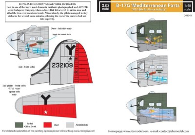 Sbs Model D48043 Decal B-17G 'US 15th Air Force in Italy' 1/48
