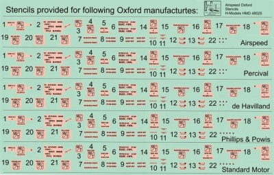 HM Decals HMD-48025 1/48 Stencils Airspeed Oxford (for 5 aircraft)