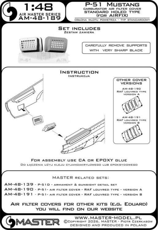 Master 48189 P-51 Mustang carbur.air filter cover standard 1/48