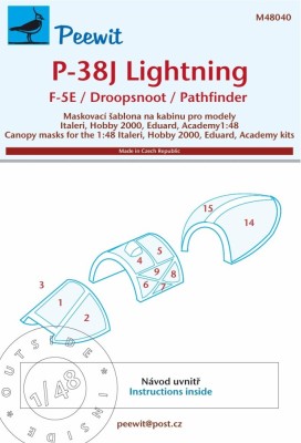 Peewit M48040 Canopy mask P-38J Lightning (ITAL/EDU) 1/48