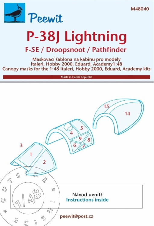 Peewit M48040 Canopy mask P-38J Lightning (ITAL/EDU) 1/48