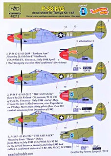 HAD 48212 Decal P-38 F/G above Europe (3x camo) 1/48