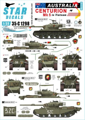 Star Decals 35-C1298 Australia in Vietnam # 1.Aussie Centurion Mk.5s in South Vietnam 1/35