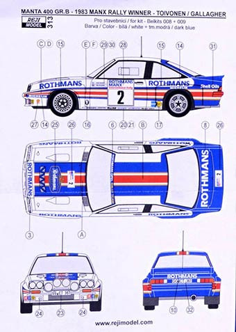 Reji Model 313 Opel Manta 400 Gr.B. 1983 Manx Rallye Winner 1/24