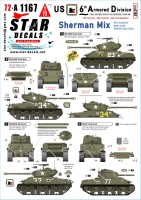 Star Decals 72-A1167 US 6th Armored Division # 1. Sherman Mix. M4 Composite, M4A3, M4A3E8 1/72