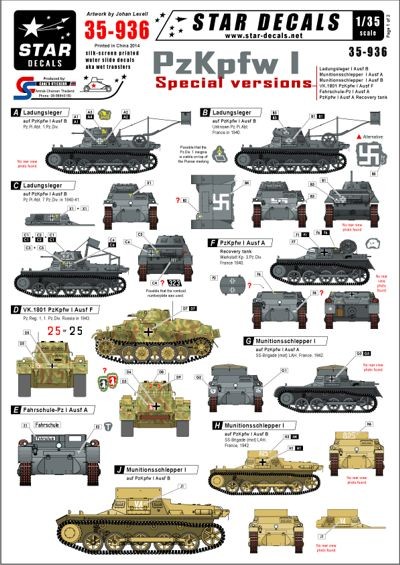 Star Decals STAR35936 Pz.Kpfw.I - Special versions. Ladungsleger, Ammo-Pz, Recovery, Fahrschule, Pz.Kpfw.I Ausf.F 1/35