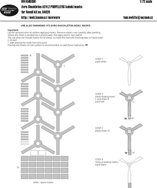 New Ware NWA-M0466 1/72 Mask Avro Shackleton AEW.2 Propellers (REV)
