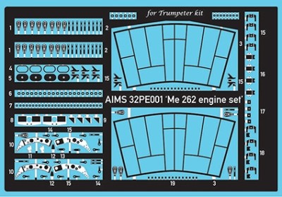 Aims AIMS32PE01 engine detail set for Messerschmitt Me-262 (designed to be used with Trumpeter kits) [Me-262A-1a Me-262A-2a Me-262B-1a/U1 Me-262A-1] 1/32