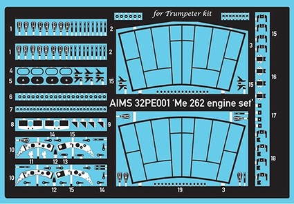 Aims AIMS32PE01 engine detail set for Messerschmitt Me-262 (designed to be used with Trumpeter kits) [Me-262A-1a Me-262A-2a Me-262B-1a/U1 Me-262A-1] 1/32