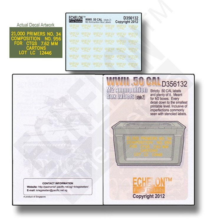 Echelon FD D356132 WWII .50 CAL ammo box labels (2) 1/35