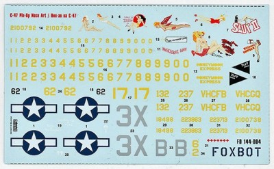 Foxbot Decals FBOT144004 Douglas C-47 Skytrain/Dakota 'Pin-Up Nose Art and Stencils' Academy, Minicraft Model, Roden. Eastern Express kits 1/144